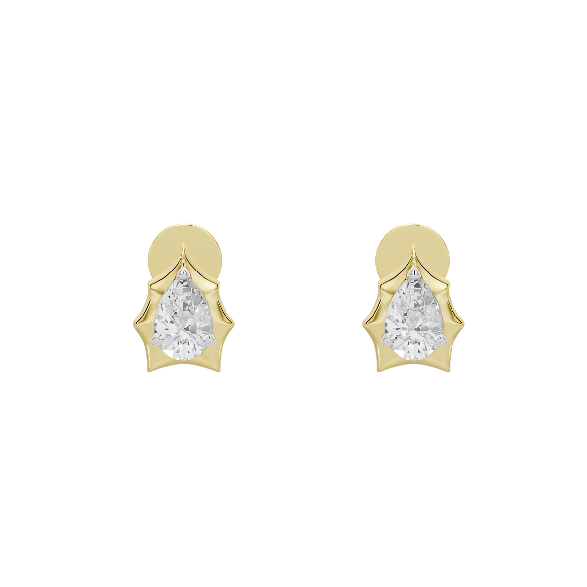 Yellow gold vermeil lab diamond stud earrings with pear-cut stones