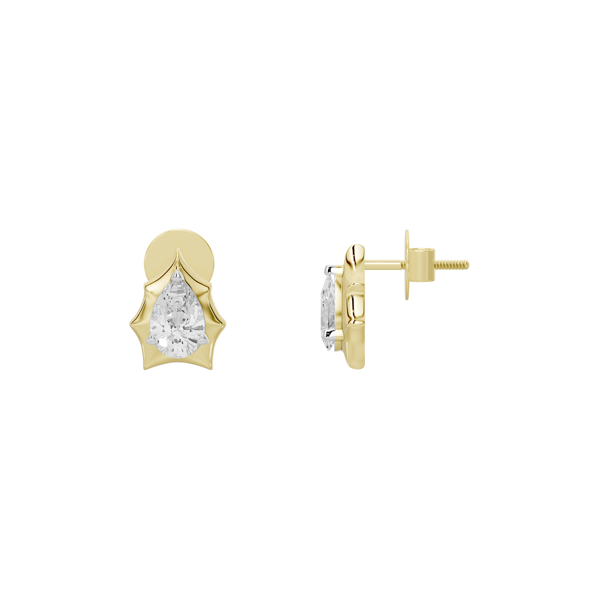 Yellow gold vermeil lab diamond stud earrings, post back and side view