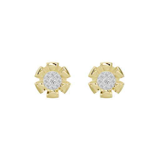 Yellow gold vermeil lab diamond stud earrings with circular halo and center stone