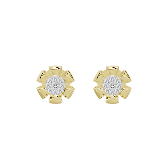 Yellow gold vermeil lab diamond stud earrings with circular halo and center stone