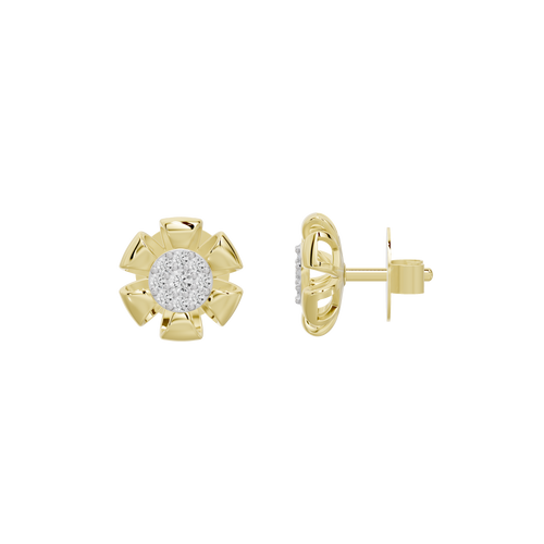 Yellow gold vermeil lab diamond stud earring pair with round halos and posts