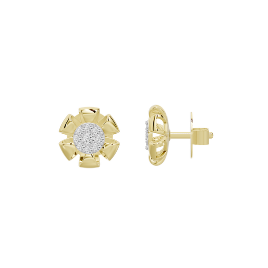 Yellow gold vermeil lab diamond stud earring pair with round halos and posts