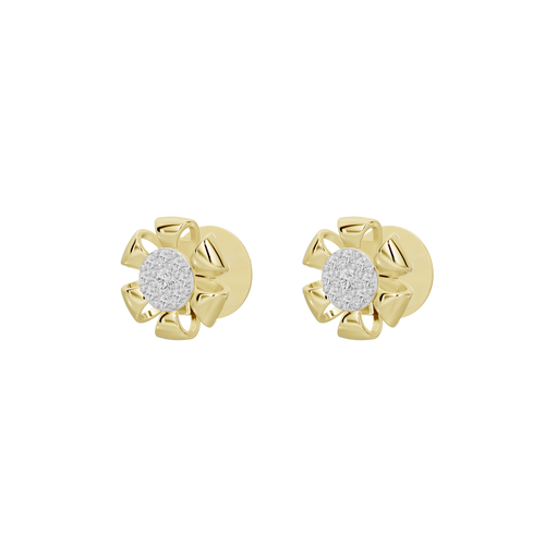 Yellow gold vermeil lab diamond stud earrings with round pavé halo