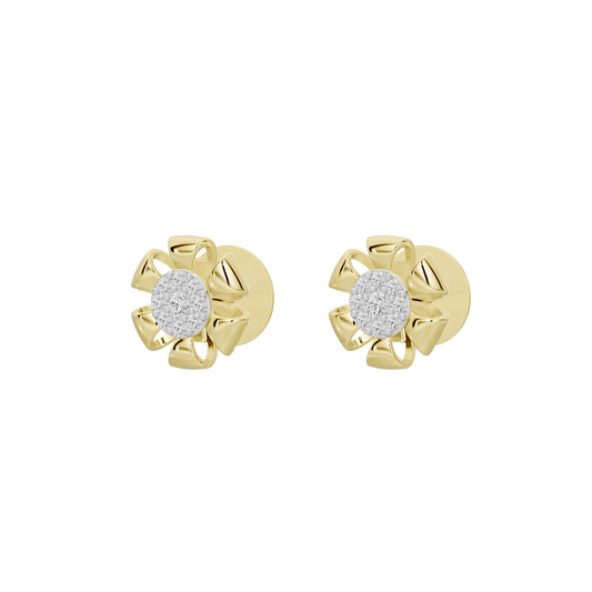Yellow gold vermeil lab diamond stud earrings with round pavé halo