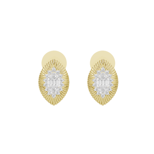 Oval lab diamond stud earrings, yellow gold vermeil, textured halo with center stone