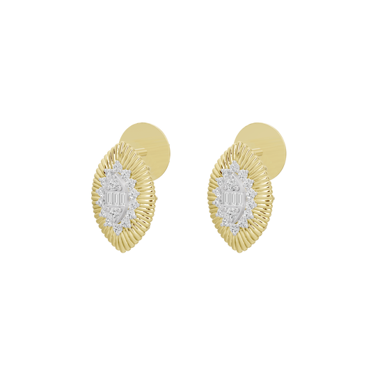 Oval lab diamond stud earrings, yellow gold vermeil, textured halo with bright center
