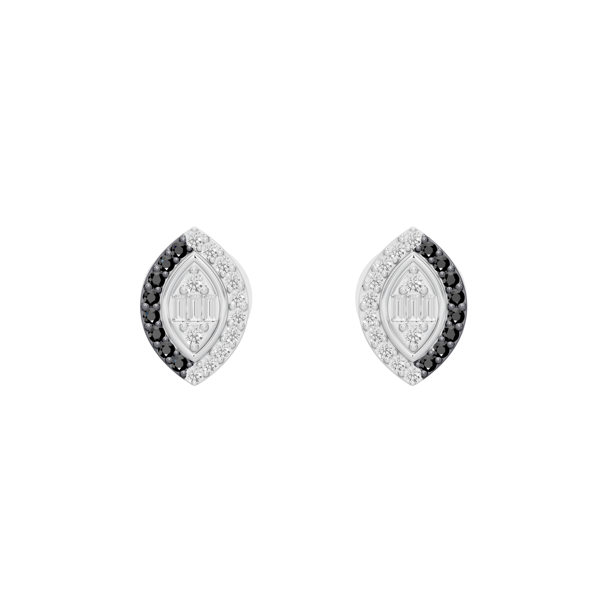 Lab diamond stud earrings in silver with black and clear stone halo