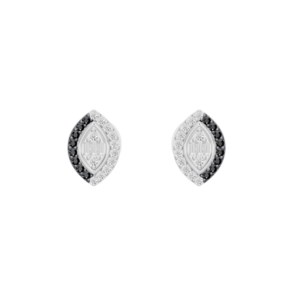 Lab diamond stud earrings in silver with black and clear stone halo
