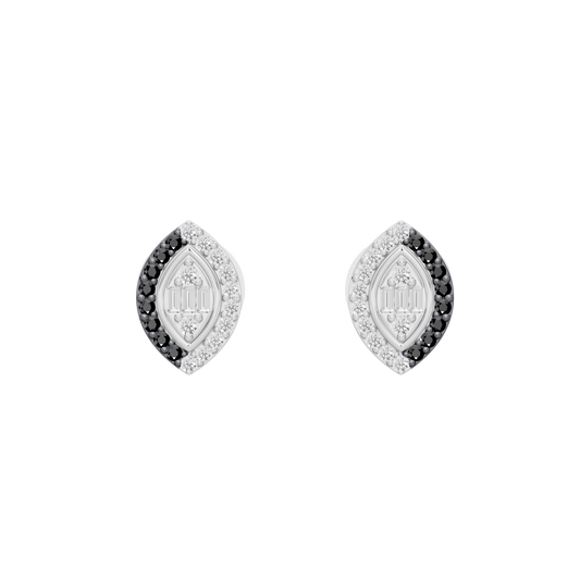 Lab diamond stud earrings in silver with black and clear stone halo