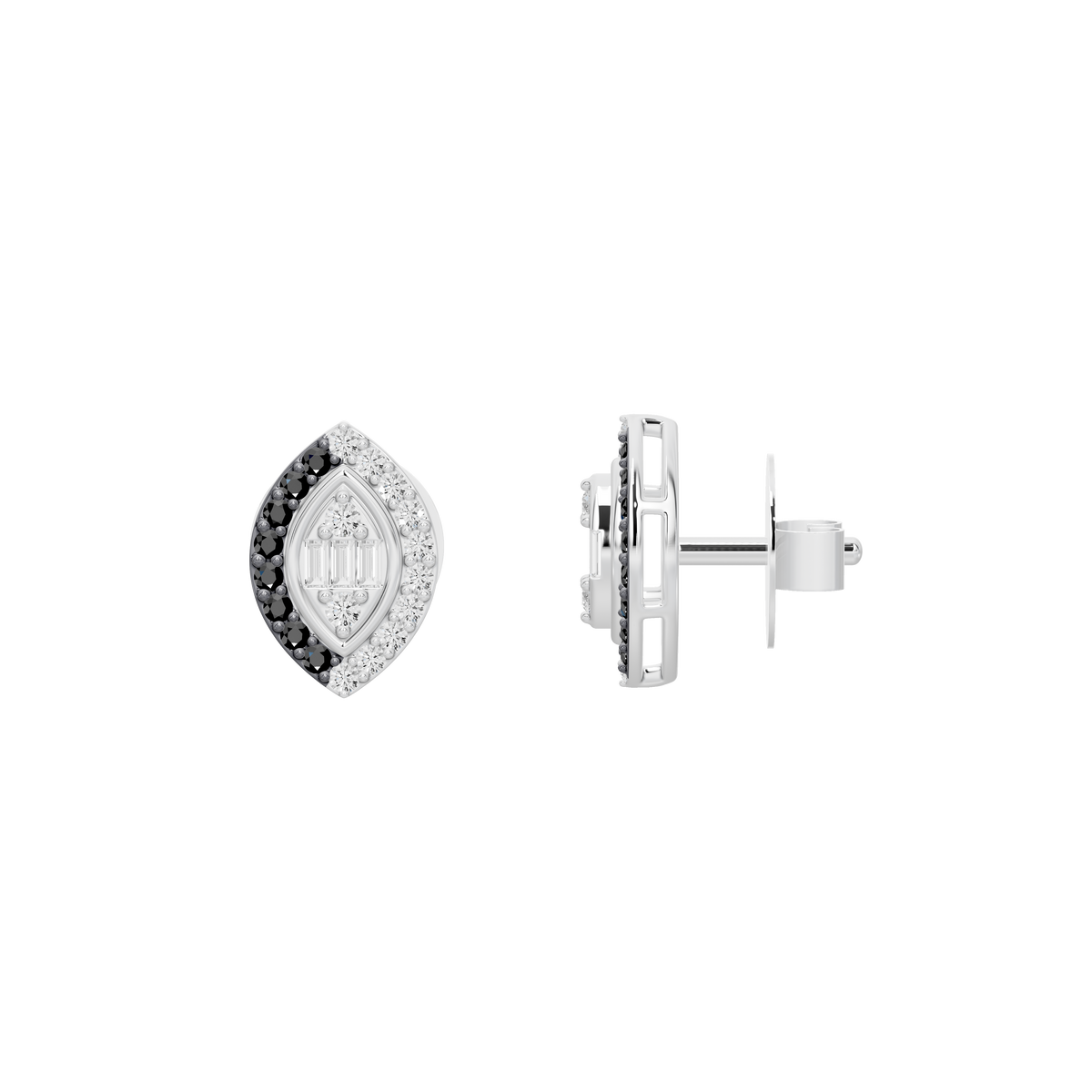 Silver stud earrings with lab diamond halo and side backing post