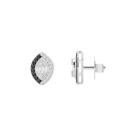 Silver stud earrings with lab diamond halo and side backing post