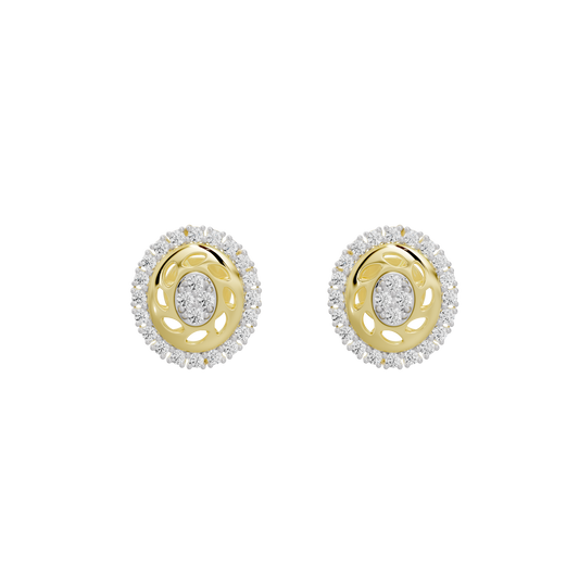 Lab diamond earrings in yellow gold vermeil with round halo pavé stones