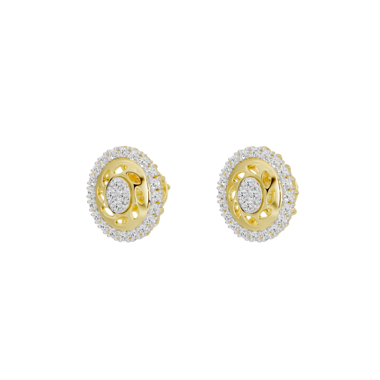 Lab diamond earrings, yellow gold vermeil with round halo and center lab diamond