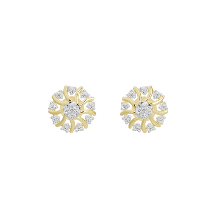 Yellow gold vermeil lab diamond stud earrings, large round center with radiant rays