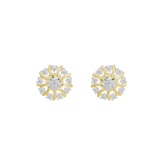 Yellow gold vermeil lab diamond stud earrings, large round center with radiant rays