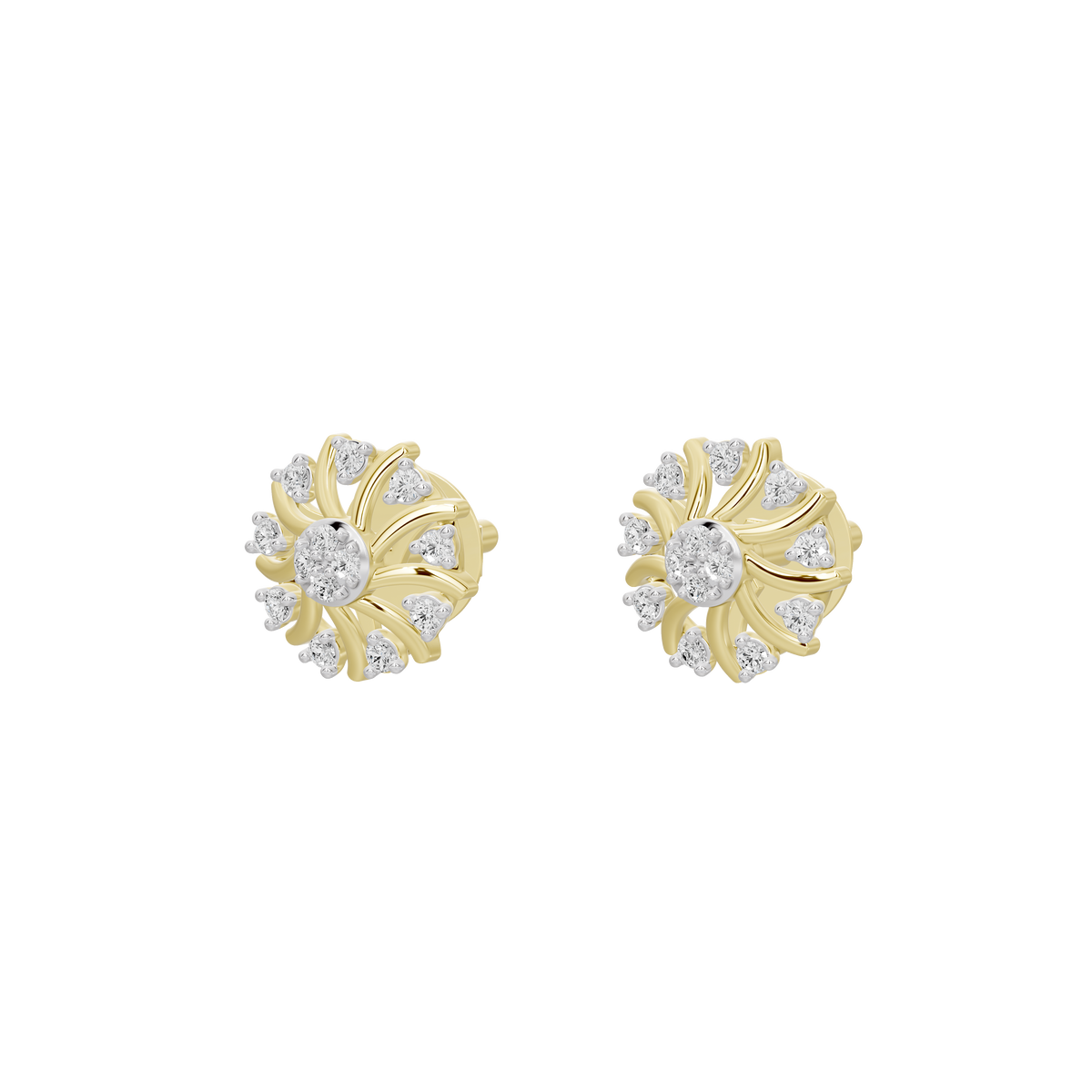 Cora lab diamond stud earrings in yellow gold vermeil with floral cluster design