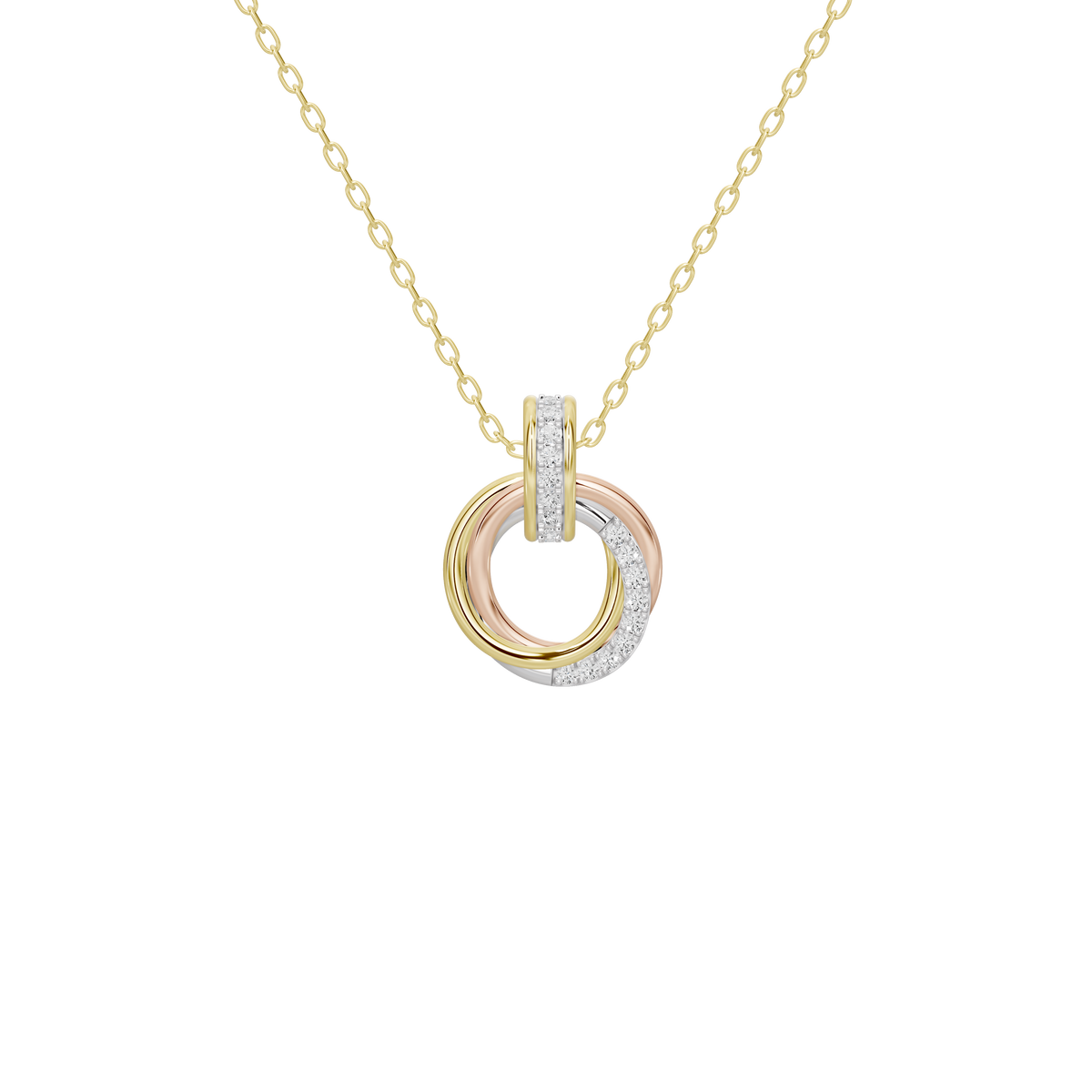 Yellow gold vermeil pendant necklace with triple round ring lab diamonds