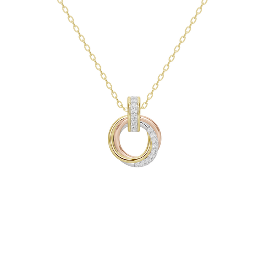 Yellow gold vermeil pendant necklace with triple round ring lab diamonds
