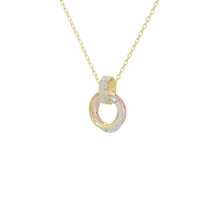 Yellow gold vermeil pendant necklace with overlapping round rings and lab diamond