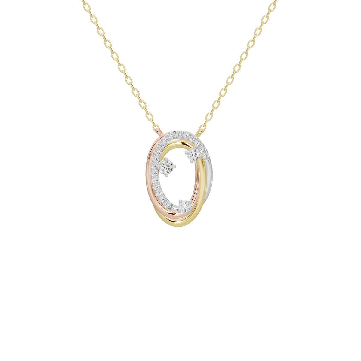 Gold vermeil oval pendant necklace with lab diamond accents and linked chain