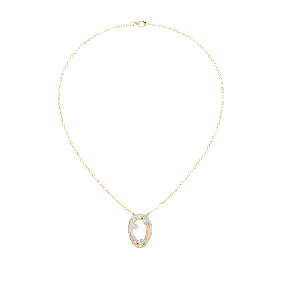 Gold vermeil oval pendant necklace with lab diamond detail and chain drop