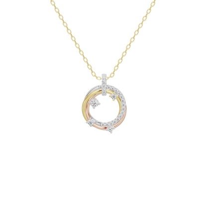 Yellow gold-tone chain lab diamond pendant with triple ring halo and small center stone