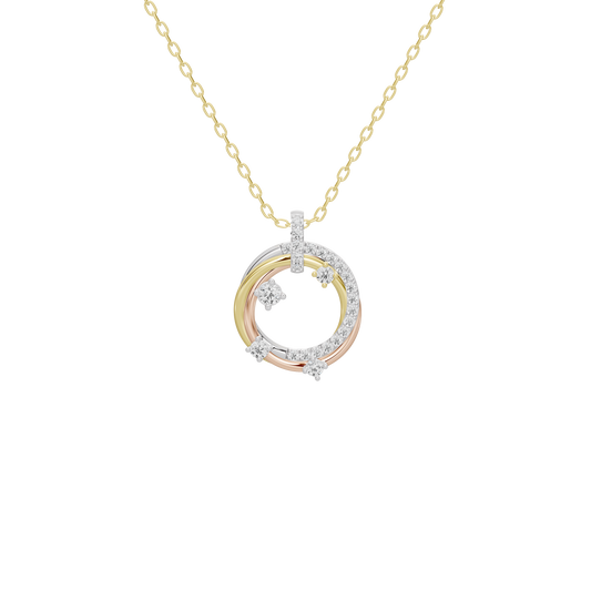 Yellow gold-tone chain lab diamond pendant with triple ring halo and small center stone