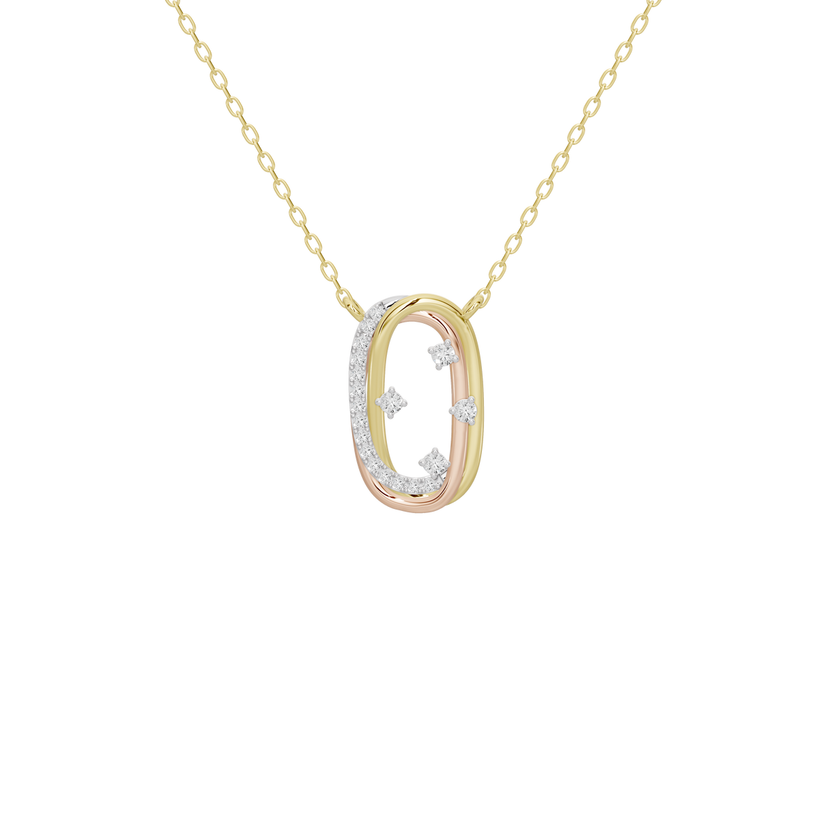 Yellow gold vermeil oval pendant with three lab diamonds on a chain