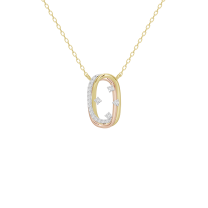 Yellow gold vermeil oval pendant with three lab diamonds on a chain