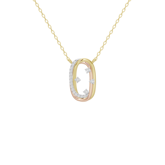 Yellow gold vermeil oval pendant with three lab diamonds on a chain