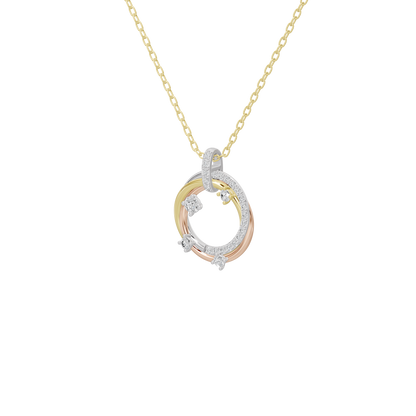 Lab diamond pendant with triple ring halo and small center stones on yellow gold chain