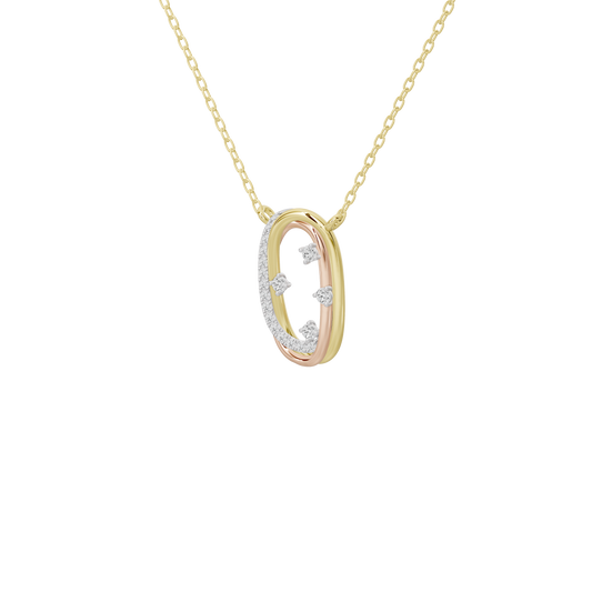Close-up: Yellow gold vermeil oval pendant with three lab diamonds on chain