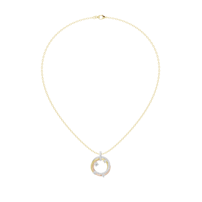 Triple ring halo lab diamond pendant on yellow gold chain with small center stone