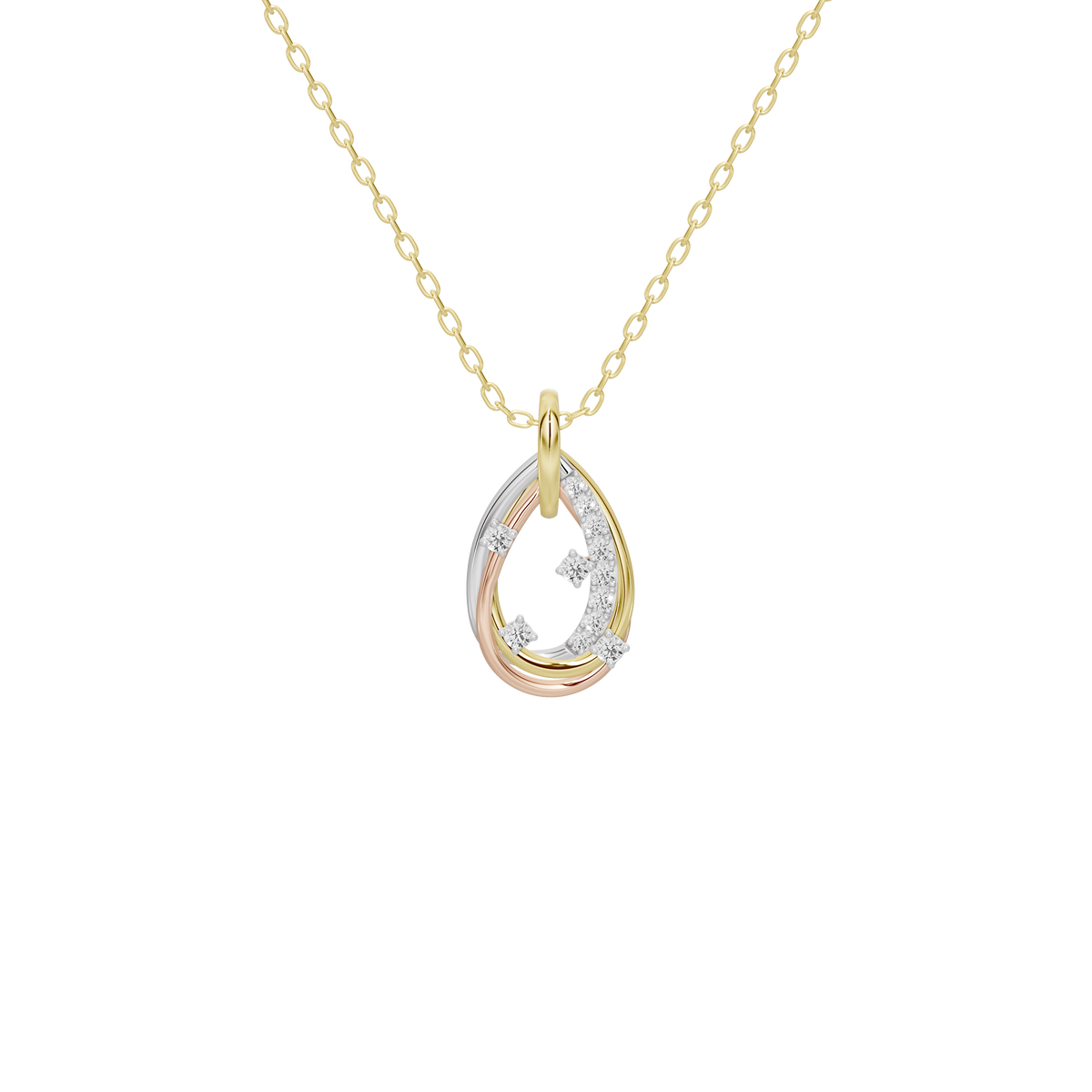 Gold chain teardrop pendant with three lab diamonds