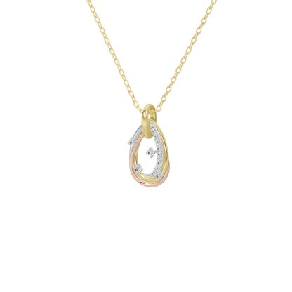 Close-up teardrop pendant with three lab diamonds on gold chain