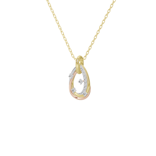 Close-up teardrop pendant with three lab diamonds on gold chain