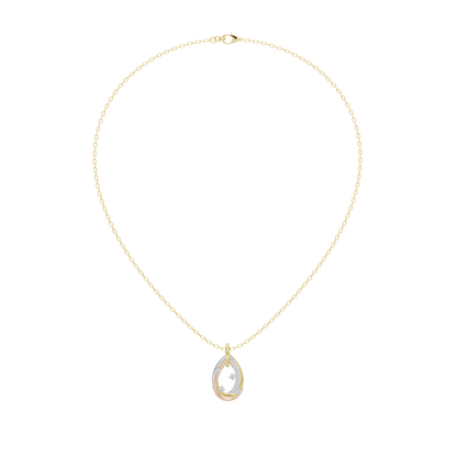 Gold chain teardrop pendant with three lab diamonds, full necklace view
