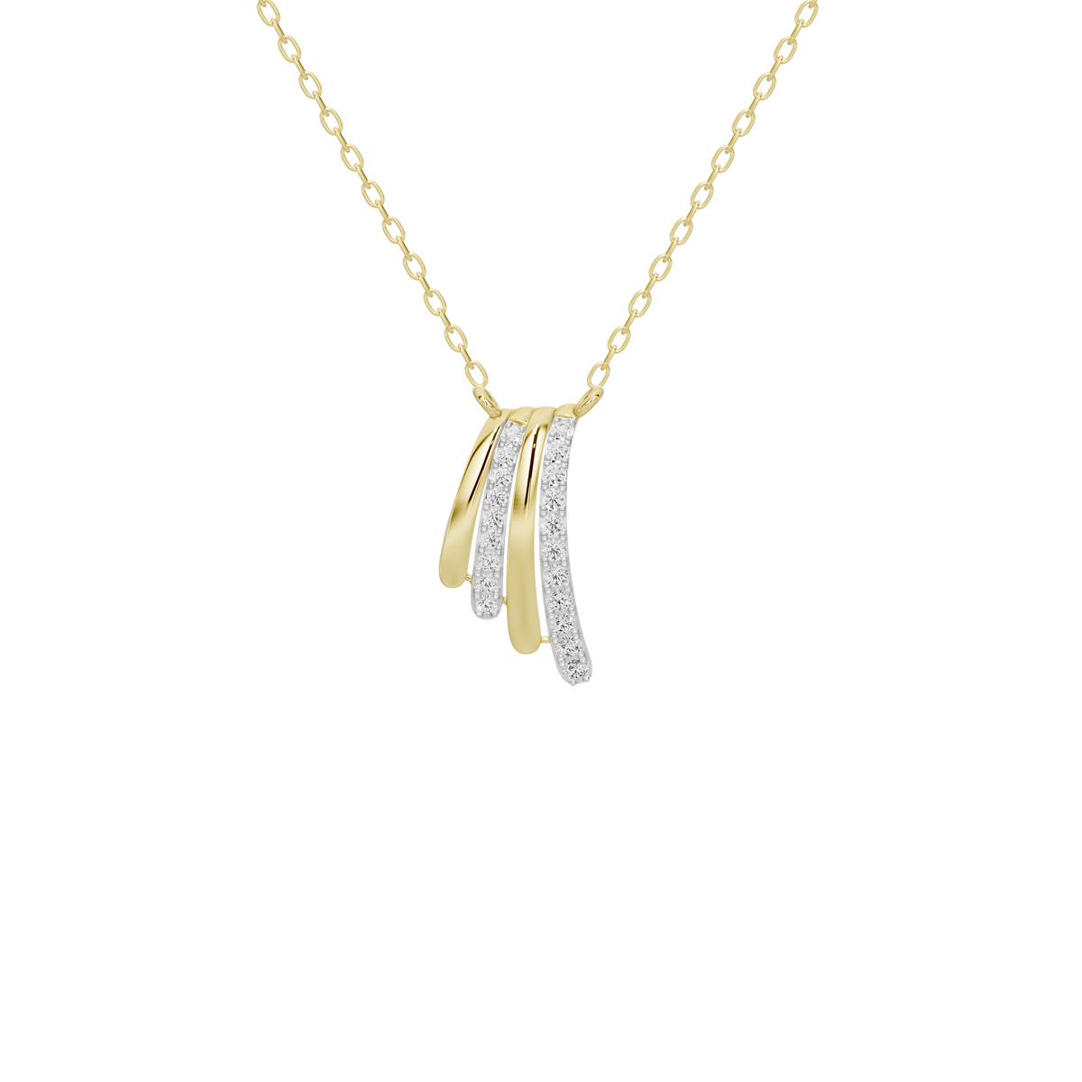 Yellow gold vermeil pendant necklace with lab diamonds and fringe tassel