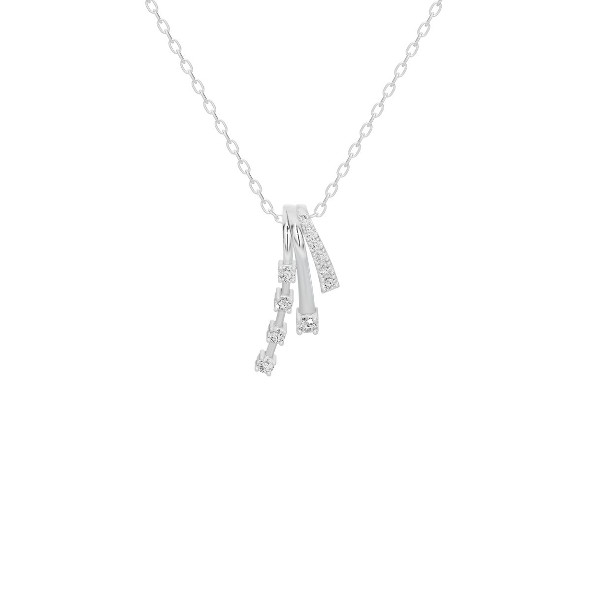 Silver lab diamond pendant necklace with dangling pear-drop shaped stones