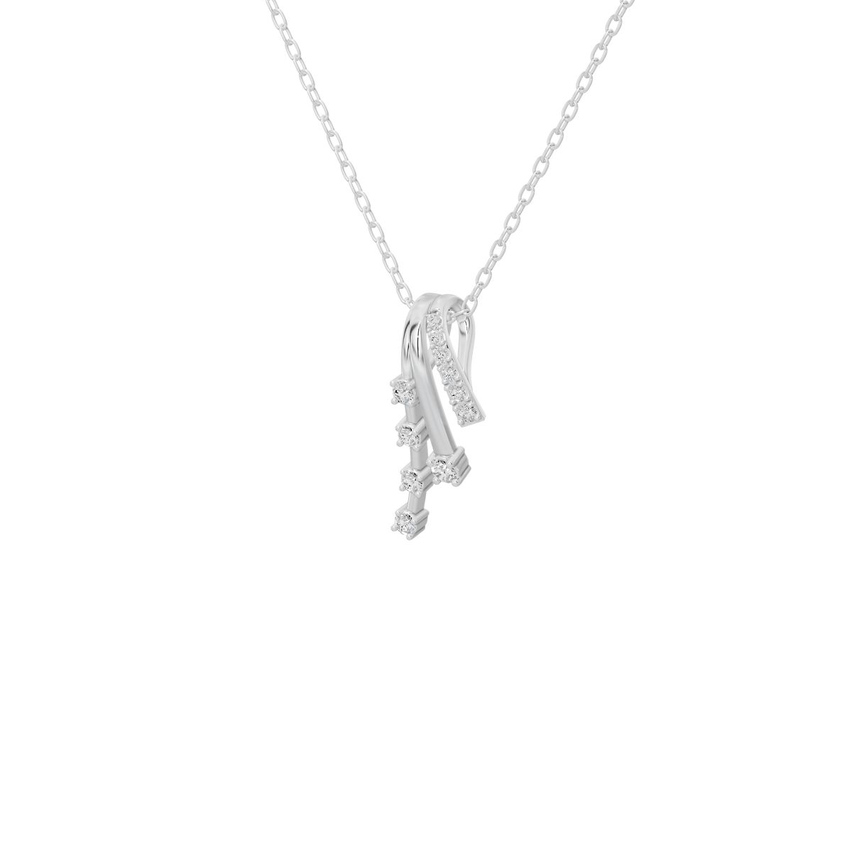 Silver lab diamond pendant necklace with vertical bar and dangling stones