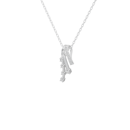 Silver lab diamond pendant necklace with vertical bar and dangling stones