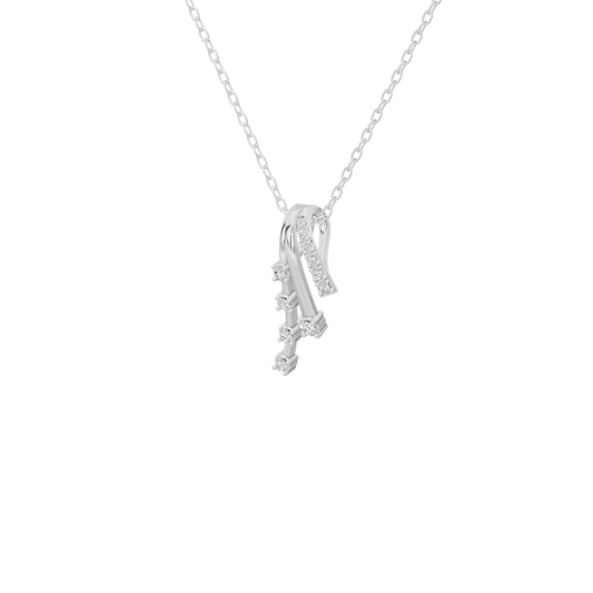 Silver lab diamond pendant necklace with vertical bar and dangling stones