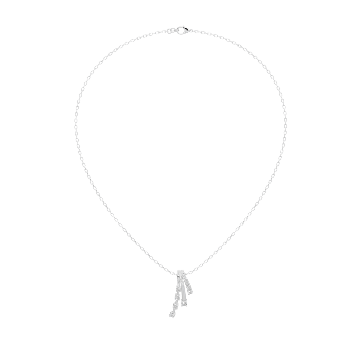Silver lab diamond pendant necklace with teardrop charm on a fine chain