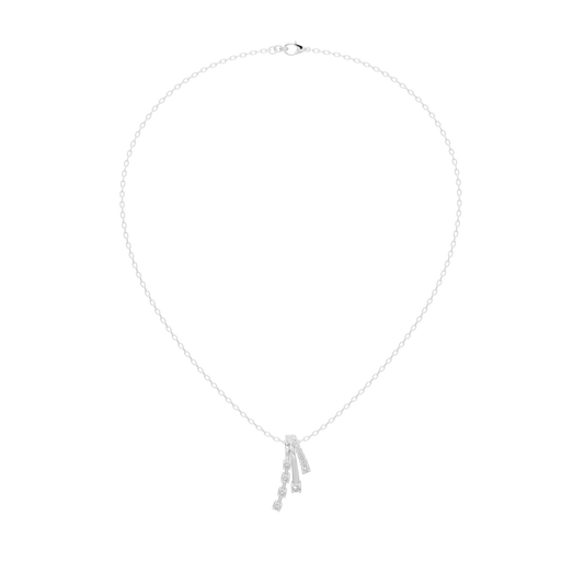 Silver lab diamond pendant necklace with teardrop charm on a fine chain