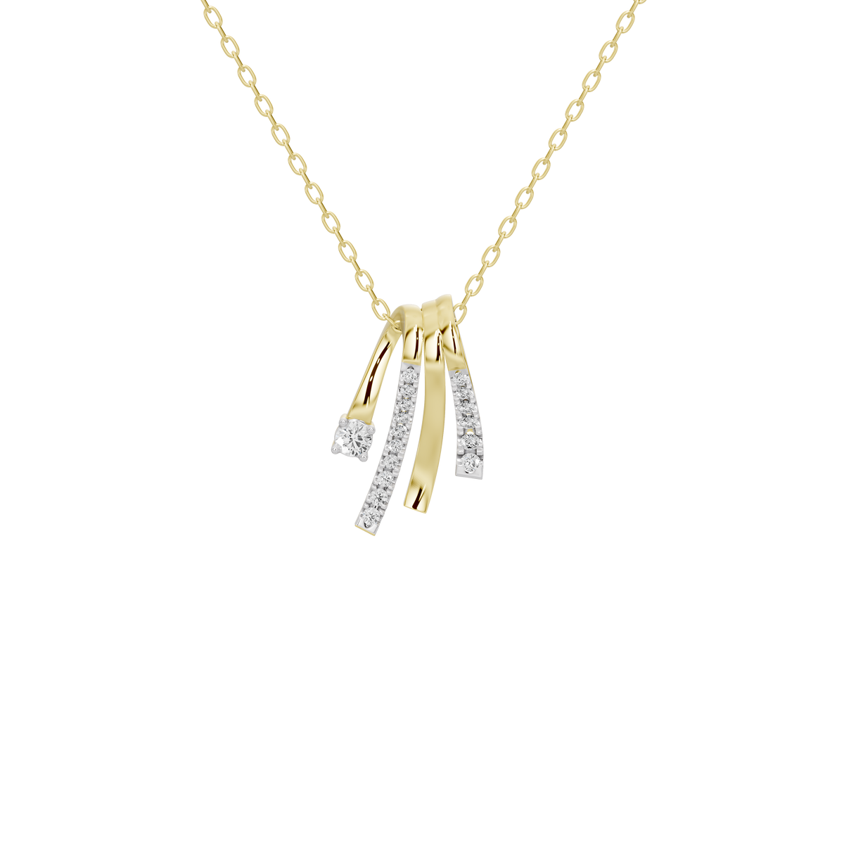 Gold vermeil diamond pendant necklace with three tassel charms