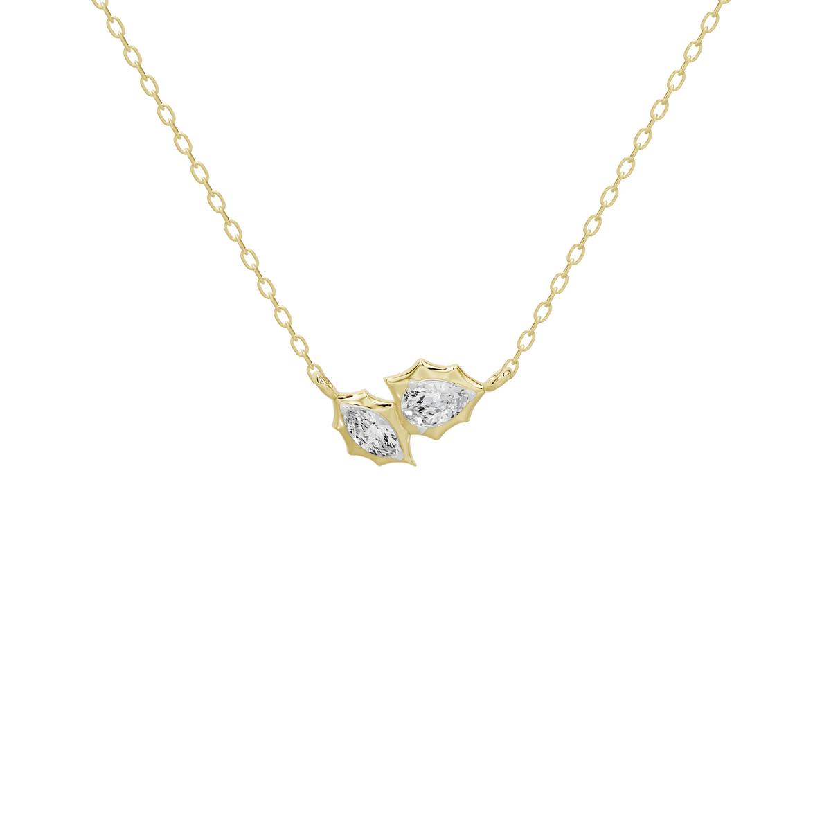 Gold vermeil chain necklace with two-stone diamond pendant