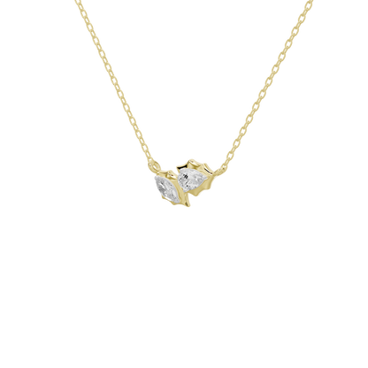 Gold vermeil chain necklace with two-stone diamond pendant, angled view