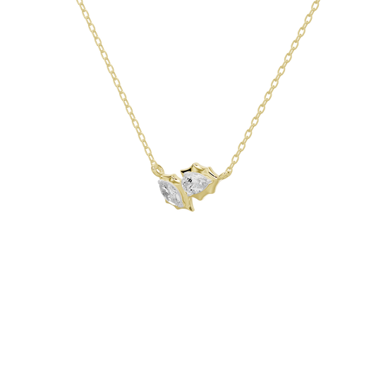 Gold vermeil chain necklace with two-stone diamond pendant, angled view