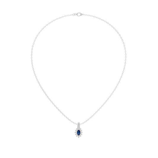 Sterling silver chain necklace with small oval blue lab diamond pendant
