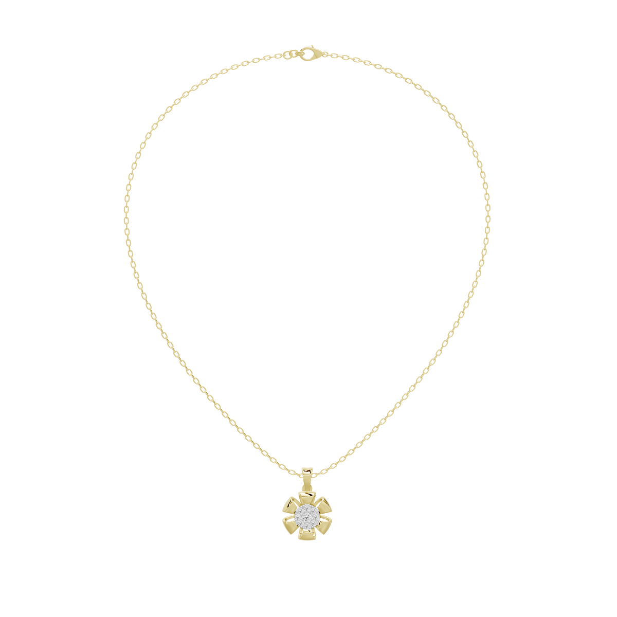 Yellow gold cable chain with round lab diamond halo pendant
